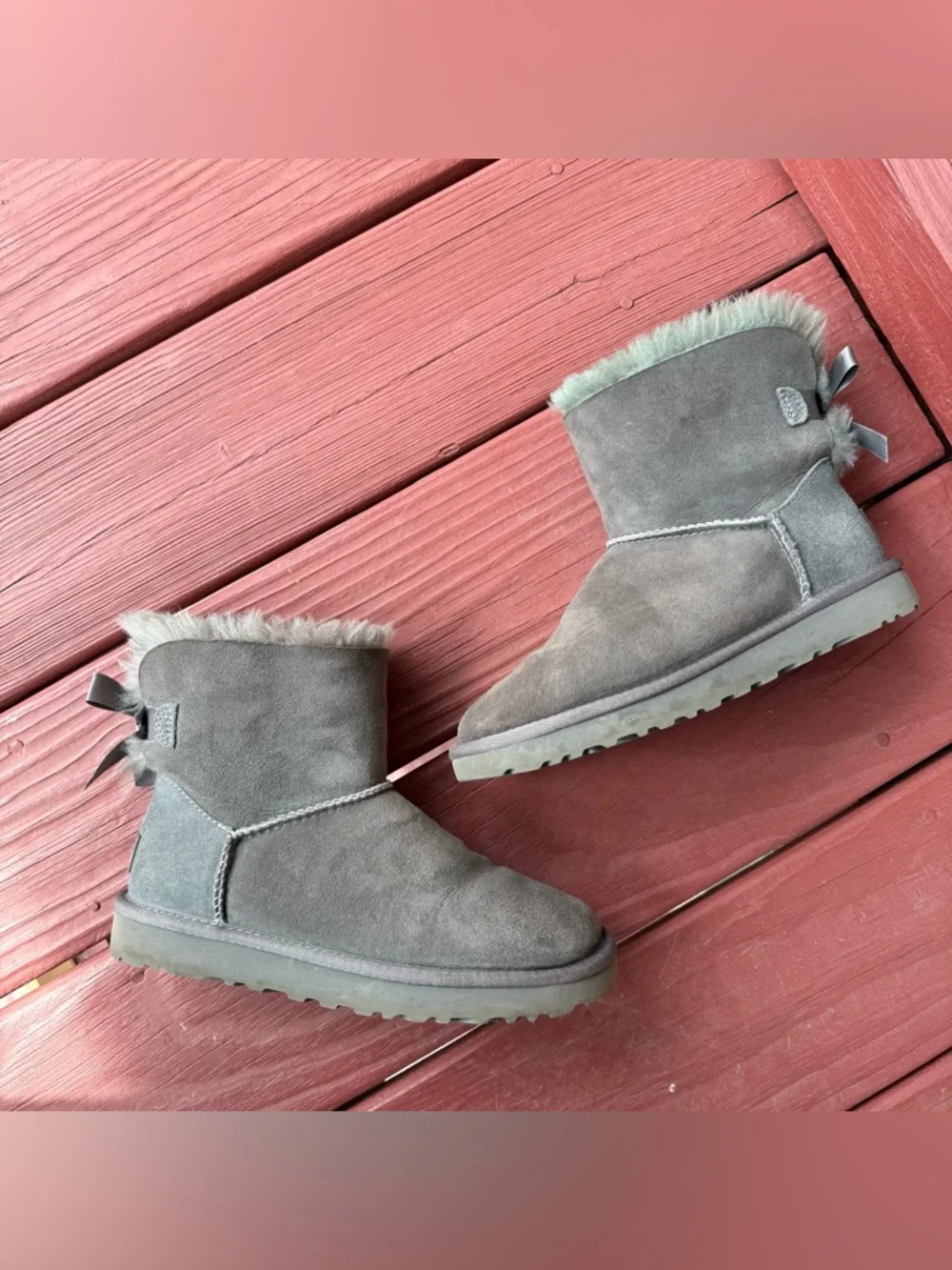 UGG Mini Boot in Gray Suede with Shearling Trim